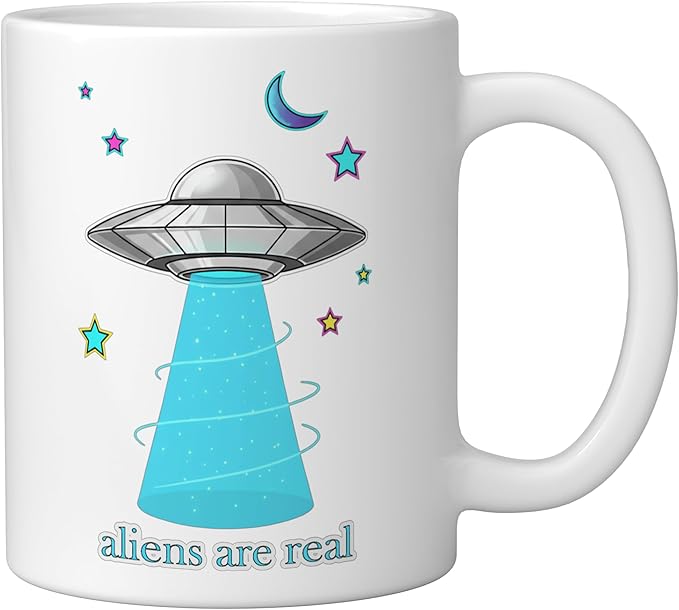 Aliens Are Real Retro UFO Flying Saucer Beam Space Ceramic Mug, White