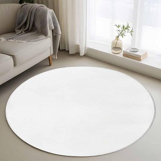 Washable Round Area Rug Pure White Circle Rugs Floor Carpet for Living Room Bedroom, Minimalist Solid Color Soft Non Slip Round Rug 3ft