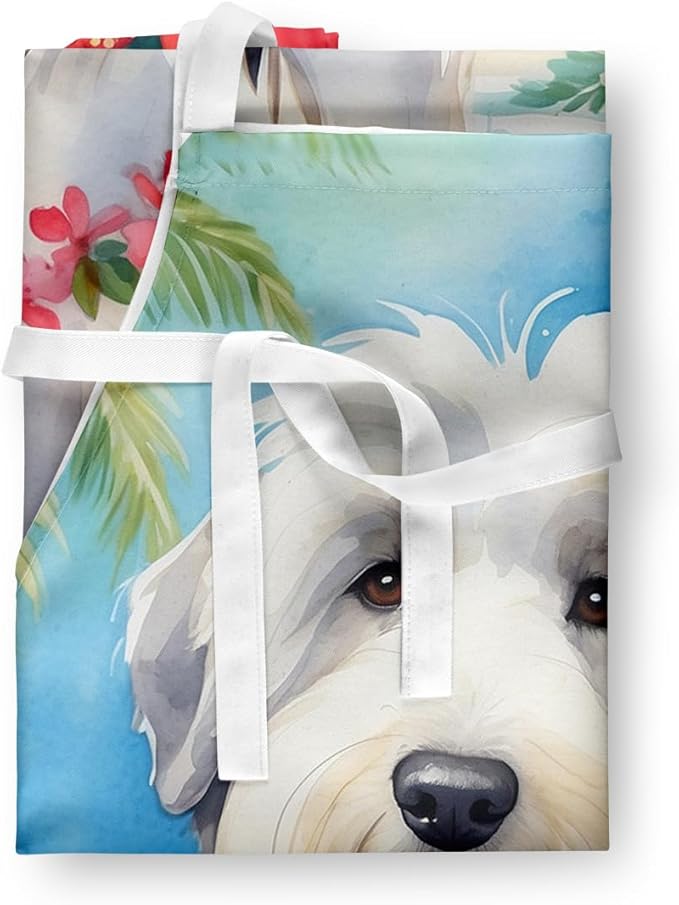 Caroline's Treasures Old English Sheepdog Luau Apron Cooking Kitchen Server Baking Crafts Gardening for Adult Women Men, Unisex, Large, Multicolor