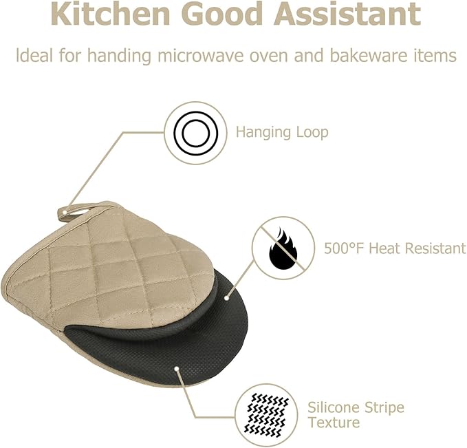 Oven Mitts and Pot Holders Set, Pack of 4, Heat Resistant Silicone Kitchen Mini Oven Mittens for 500 Degrees, Mini Oven Gloves and Hot Pads for Baking Grilling Barbecue Microwave Machine Washable