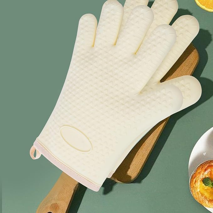 Kitchen Silicone Oven Gloves for Women 2 Pairs Oven Mitts with Fingers Heat Resistant Waterproof Handle Hot Food BBQ Grill Baking