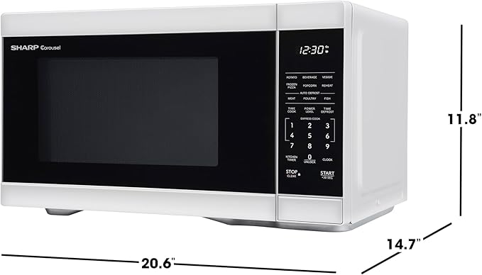 SHARP Countertop Microwave Oven with Removable 12.4" Carousel Turntable, 1000 Watt, 1.1 Cubic Feet, White