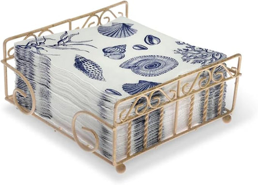 Boston International Cocktail Napkin Caddy, Garden Gate Design in Antique White