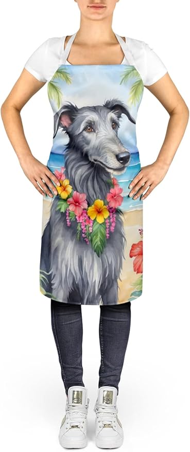 Caroline's Treasures Scottish Deerhound Luau Apron Cooking Kitchen Server Baking Crafts Gardening for Adult Women Men, Unisex, Large, Multicolor