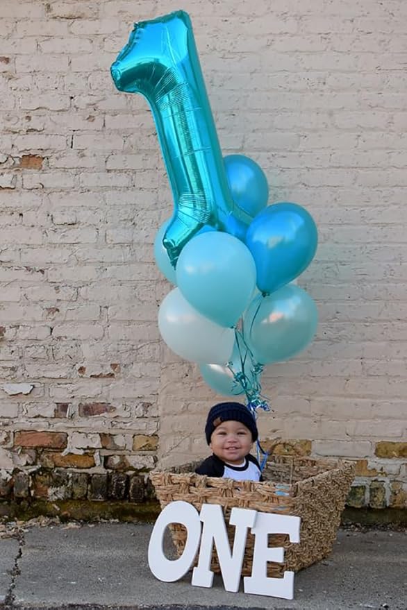 Number Balloons 1, 40 Inch One Balloons for 1st Birthday Girl Boy 1 11 21 Party Decorations Baby Shower Photo Shoot, Light Blue 1 Balloon