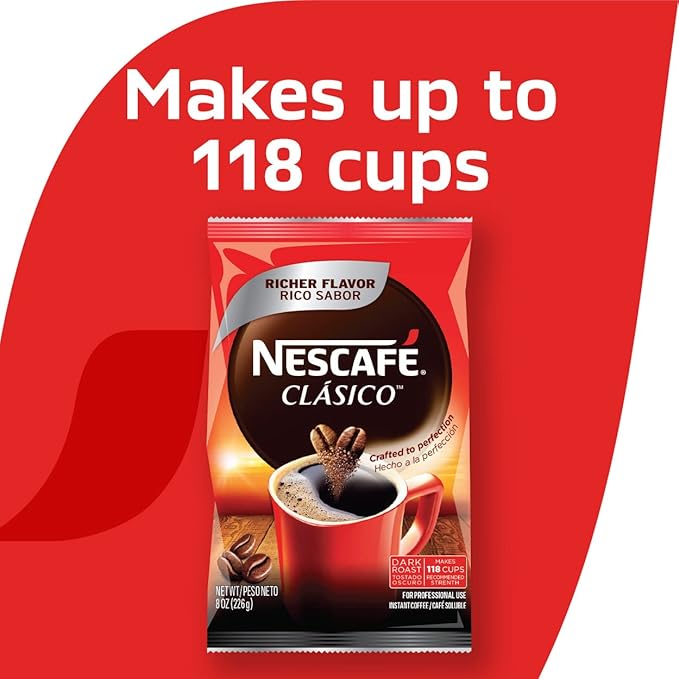 NESCAFÉ® Clásico™ Dark Roast Instant Coffee, 8 Oz Pouch (Pack of 2)