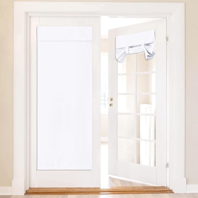 NICETOWN Pure White Door Curtains, 36 inch Wide Thermal Insulated Curtains Self Adhesive Room Darkening French Door Sidelight Window Covering Curtain, 1 PC, 72" Length Each Panel