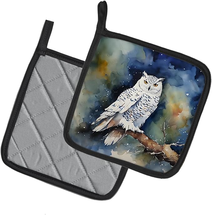 Caroline's Treasures Snowy Owl Pair of Pot Holders Kitchen Heat Resistant Pot Holders Sets Oven Hot Pads for Cooking Baking BBQ, 7 1/2 x 7 1/2