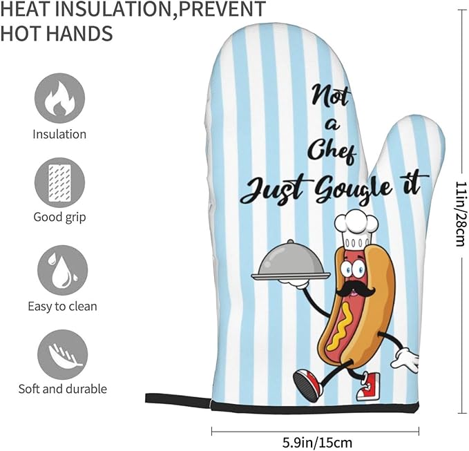 Oven Mitts of 2-Pack Set, Not A Chef Just Gougle It, Funny Kitchen Gloves Heat Resistant Non-Slip Kitchen Mitts Safe Cooking Baking Grilling
