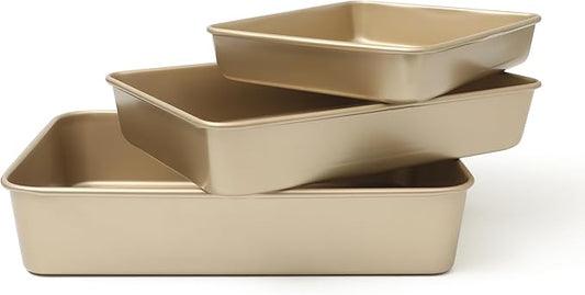 Martha Stewart Gallen 3-Piece Baking Pan Set – 13", 15", 17" Baking Pans, Ceramic Nonstick, PFA-Free, Carbon Steel, Champagne – Oven Safe to 450°F, Warp-Resistant, Easy to Clean - Taupe