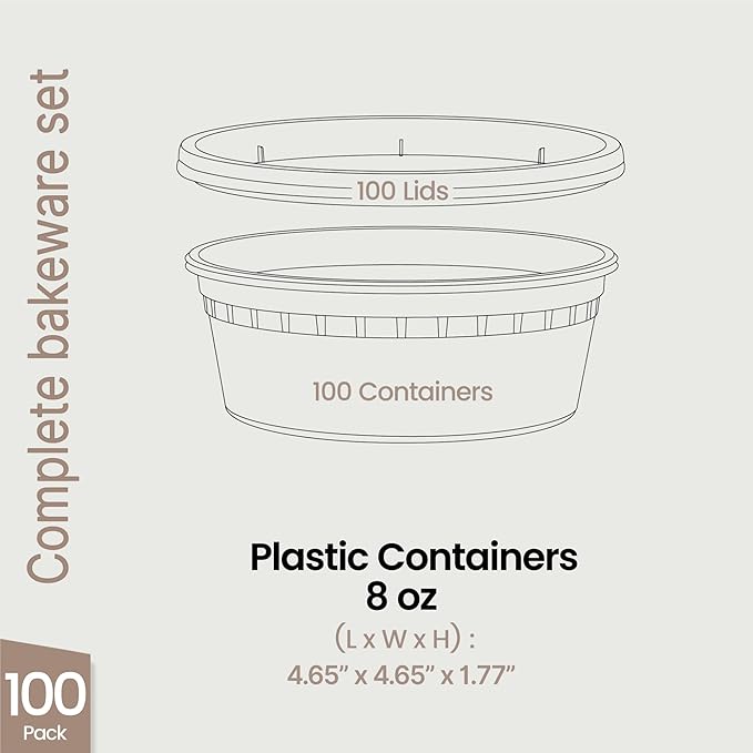 Plastic Deli Containers with Lids 8 oz (Pack of 100) – Leak-Proof, BPA-Free Food Storage Containers for Soup, Slime & Meal Prep, Stackable, Microwave, Dishwasher Safe, Reusable Clear Plastic