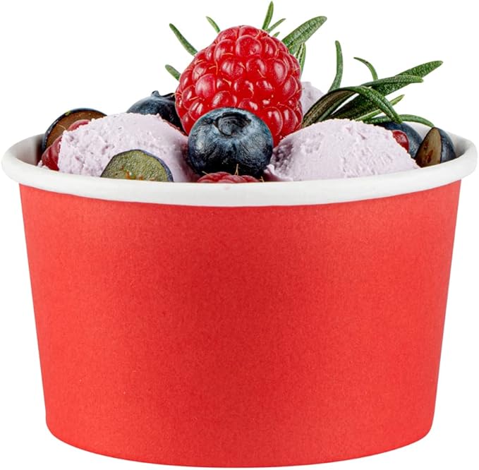 Coppetta 5-Ounce Dessert Cups, 50 Disposable Ice Cream Cups - Lids Sold Separately, Sturdy, Red Paper Frozen Yogurt Bowls, For Hot And Cold Foods, Perfect For Gelato Or Mousse - Restaurantware