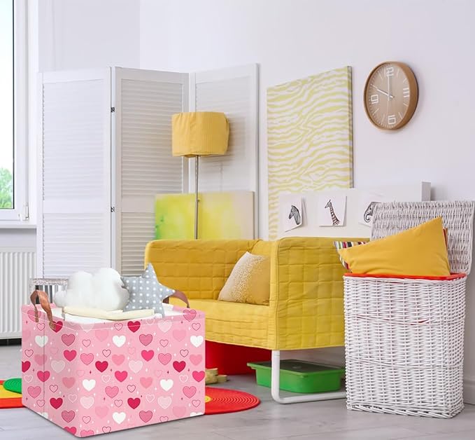NTAOHAMPER Mothers Day Gifts Love Heart Fabric Storage Basket Empty with Handles, Books Box, Baby Shower Baptism Lovely Storage24L(Love You Heart)