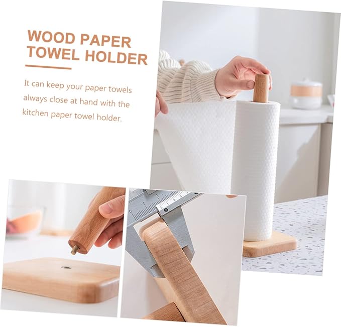 Standing Paper Towel Holder Vertical Wooden Roll Paper Holder for Kitchen Base Suitable for Home and Commercial Use