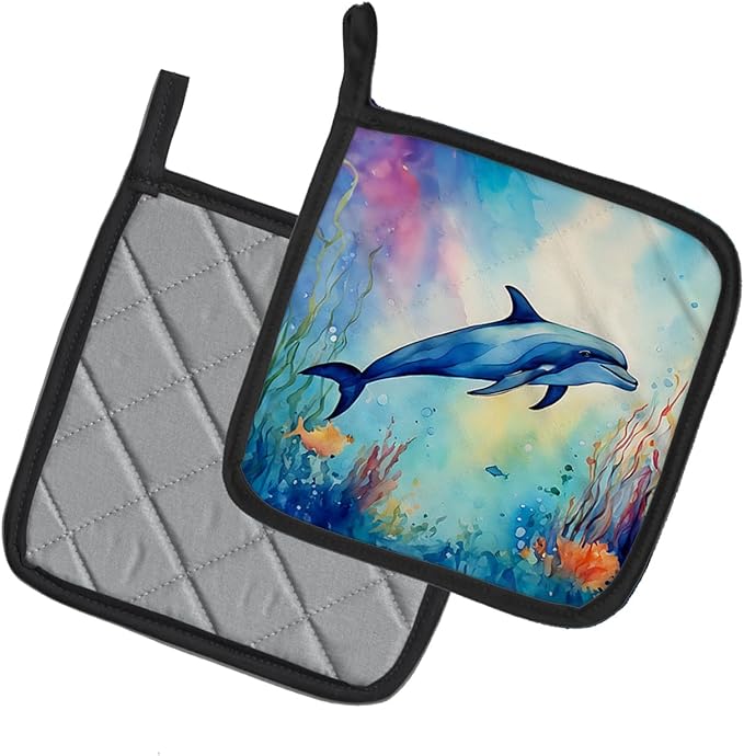 Caroline's Treasures Dolphin Pair of Pot Holders Kitchen Heat Resistant Pot Holders Sets Oven Hot Pads for Cooking Baking BBQ, 7 1/2 x 7 1/2