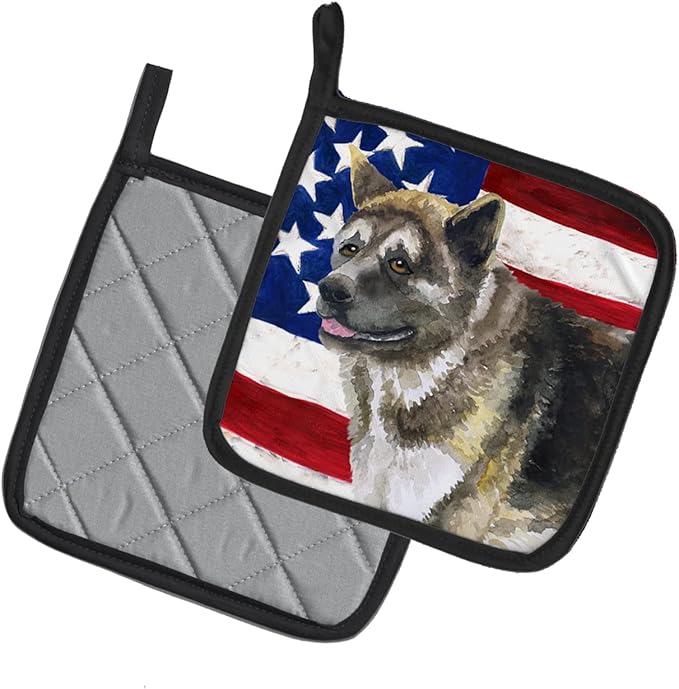 Caroline's Treasures BB9669PTHD American Akita Patriotic Pair of Pot Holders Kitchen Heat Resistant Pot Holders Sets Oven Hot Pads for Cooking Baking BBQ, 7 1/2 x 7 1/2