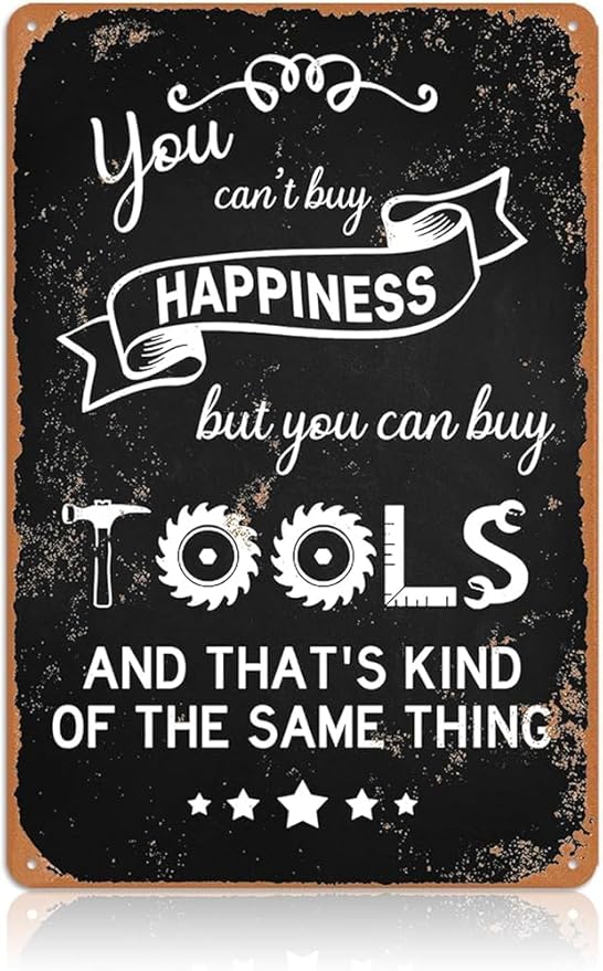 Garage Signs for Men Mechanic Shop Decor Funny Tool Rule Metal Tin Dad Grandpa Workshop Wall 8x12 Inch