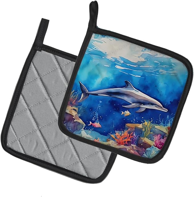 Caroline's Treasures Dolphin Pair of Pot Holders Kitchen Heat Resistant Pot Holders Sets Oven Hot Pads for Cooking Baking BBQ, 7 1/2 x 7 1/2