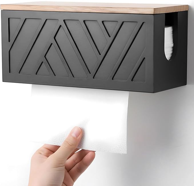 Paper Towel Dispenser Wall Mount Paper Towel Holder with Lid Solid Wood Commercial C-Fold, Z-Fold Hand Papers Towels Holder Dispenser Hand Towels Holders for Bathroom Kitchen Office Decor