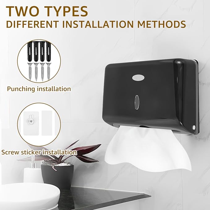 Paper Towel Dispensers, Wall Mount Commercial Toilet Tissue Dispensers Paper Towel Holder C-Fold/Multifold Paper Towel Dispenser for Bathroom, Kitchen(Black)