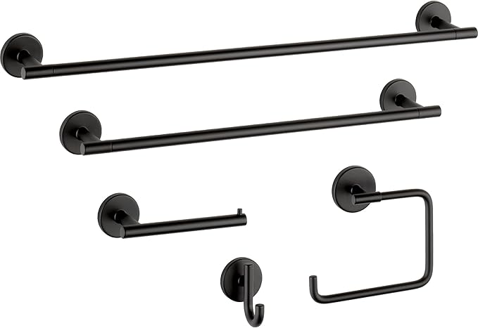 Delta Trinsic (1-Pack) Hand Towel Holder Matte Black Towel Racks for Bathroom Wall Square Towel Ring Holder for Bath Towel Hanger for Kitchen, Bathroom Accessories 759460-BL