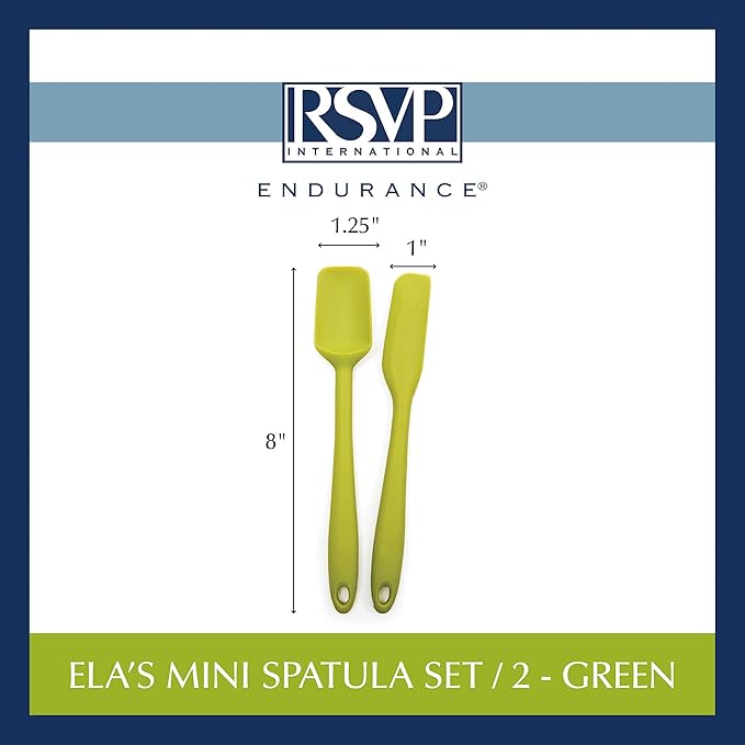 RSVP International Ela's Favorite Silicone Spatula, Green, 8" | BPA-Free Silicone | Scrape Batters, Flip Eggs, Ice Cakes, & More | Dishwasher Safe & Heat Resistant | Cooking, Baking & More