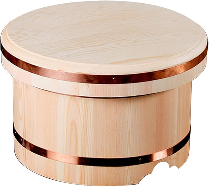 Sushi Rice Bowl with Lid Japanese Traditiol Wooden Hangiri Sushi Oke Sushi Rice Mixing Tub for Sushi Restaurant Kitchen 27x21.5x31cm (33x26x37cm)