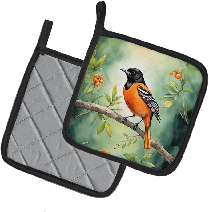 Caroline's Treasures Maryland Baltimore Oriole Pair of Pot Holders Kitchen Heat Resistant Pot Holders Sets Oven Hot Pads for Cooking Baking BBQ, 7 1/2 x 7 1/2