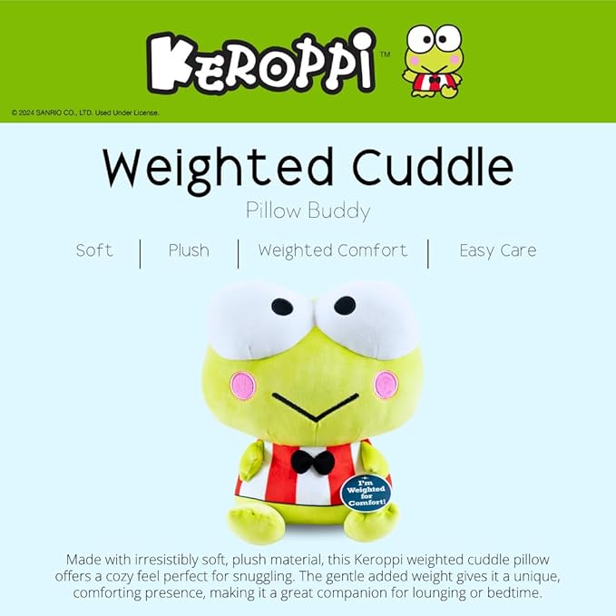 Franco Calm Keroppi Bedding Super Soft Plush Calming 3Lb Weighted Cuddle Pillow Buddy, Comfort Pillow, (Officially Licensed Product)