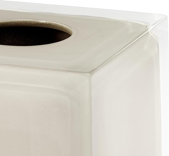 Izod – Tissue Box Cover, Clear Hand-Painted Resin with Linen Look, Modern Home Decor – Perfect for Bathrooms, Bedrooms, Kitchens or Offices (Marina)