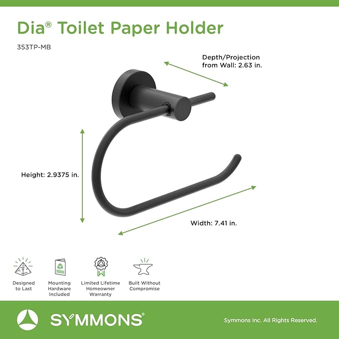 Symmons 353TP-MB Dia Wall-Mounted Toilet Paper Holder in Matte Black