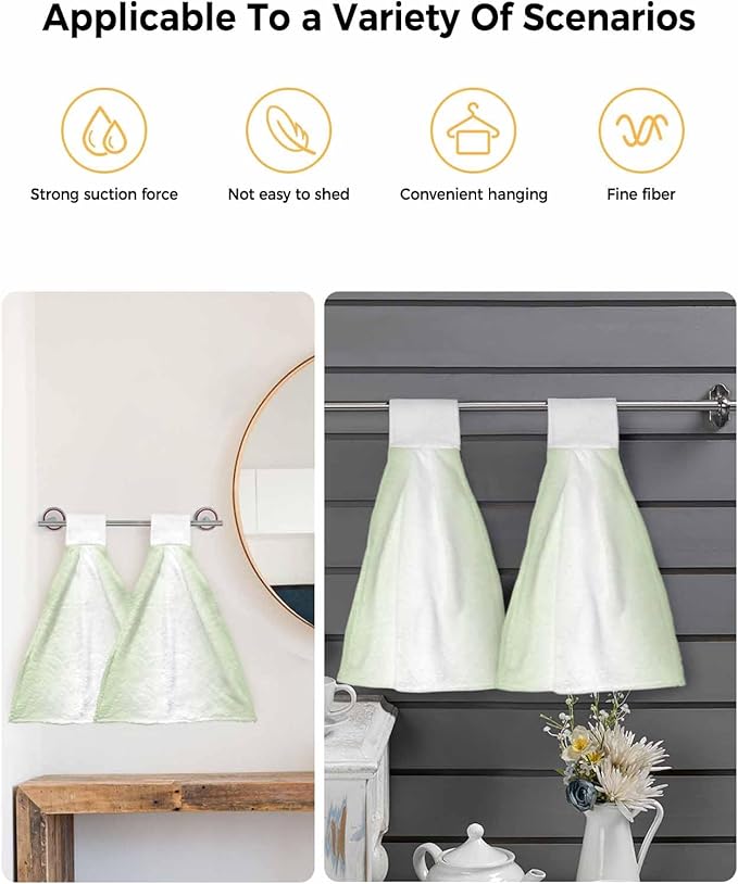 Alandar Home Kitchen Tie Towel Set of 2, Light Green White Ombre Minimalist Absorbent Soft Hand Towels for Bathroom Hanging Towels, Modern Ombre Art Fast Drying Cleaning Cloth with Loop