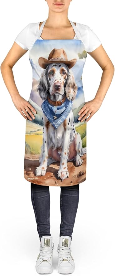 Caroline's Treasures English Setter Cowboy Welcome Apron Cooking Kitchen Server Baking Crafts Gardening for Adult Women Men, Unisex, Large, Multicolor
