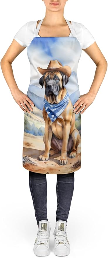 Caroline's Treasures Mastiff Cowboy Welcome Apron Cooking Kitchen Server Baking Crafts Gardening for Adult Women Men, Unisex, Large, Multicolor