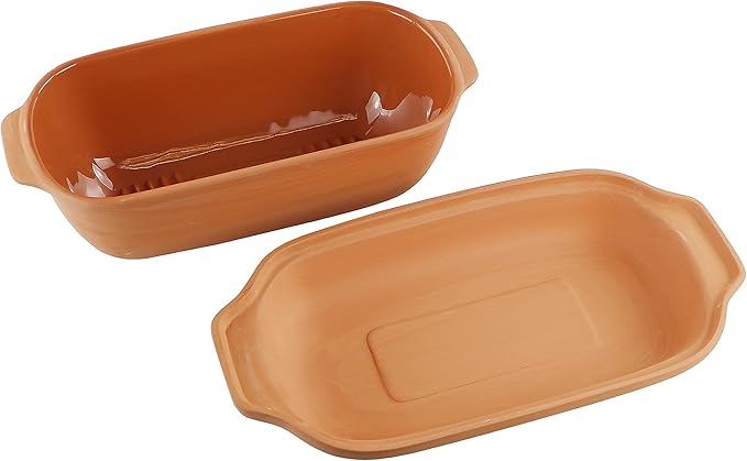 Eurita Clay Roaster, Non-Stick Bread Pan & Lid, Healthy Clay Pot Cooking, With Free Recipe Guide, 2 Quarts