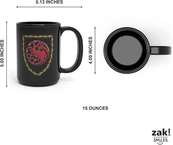 Zak Designs House of the Dragon Unique Color Change Ceramic Coffee Mug for Hot Drinks, Collectible Keepsake (15 oz, Targaryen)