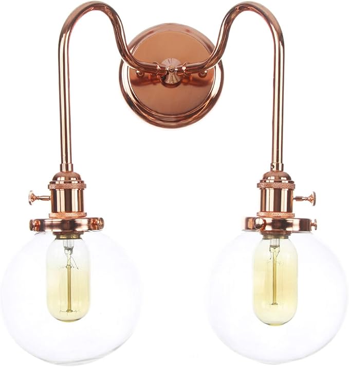 Wall Lamps with Switch, 2-Lights Rose Gold Bathroom Vanity Lights Wall Mounted Lighting Clear Glass Lampshade Wall Sconces(Color:D)