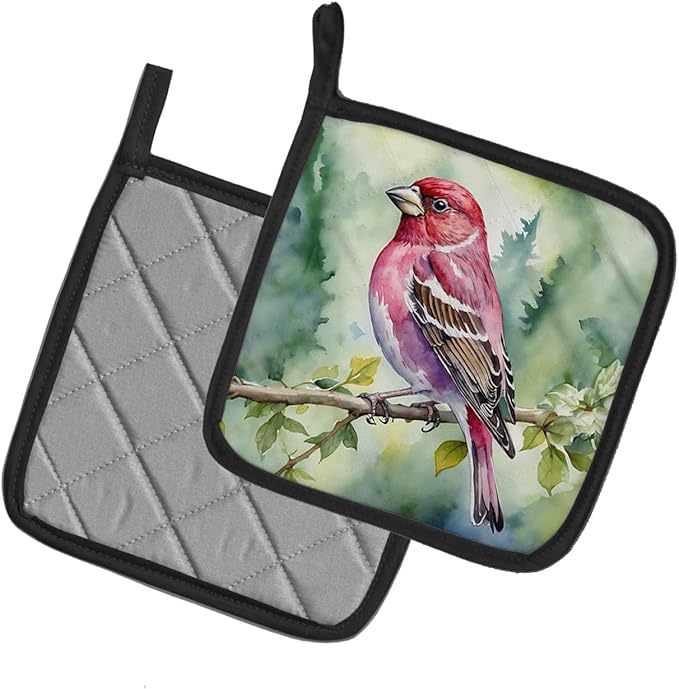 Caroline's Treasures New Hampshire Purple Finch Pair of Pot Holders Kitchen Heat Resistant Pot Holders Sets Oven Hot Pads for Cooking Baking BBQ, 7 1/2 x 7 1/2