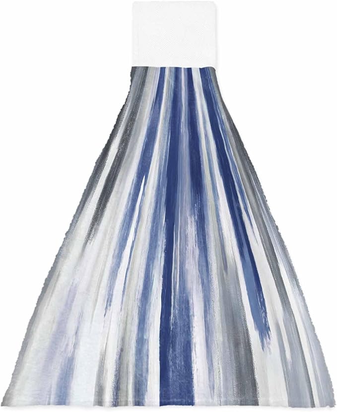 Alandar Home Kitchen Tie Towel Set of 1, Watercolor Blue Grey Oil Painting Art Absorbent Soft Hand Towels for Bathroom Hanging Towels, Modern Abstract Fast Drying Cleaning Cloth with Loop