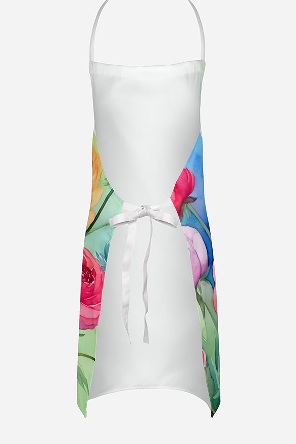 Caroline's Treasures Ranunculus in Watercolor Apron Cooking Kitchen Server Baking Crafts Gardening for Adult Women Men, Unisex, Large, Multicolor