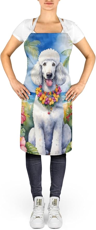 Caroline's Treasures White Poodle Luau Apron Cooking Kitchen Server Baking Crafts Gardening for Adult Women Men, Unisex, Large, Multicolor