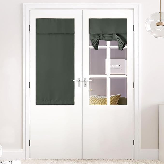NICETOWN Blackout French Door Curtains, Privacy Door Shade for Window, 26 X 50 Inch Room Darkening Curtains, Thermal Insulated Window Shades for Bedroom, (1 Panel, Dark Mallard)