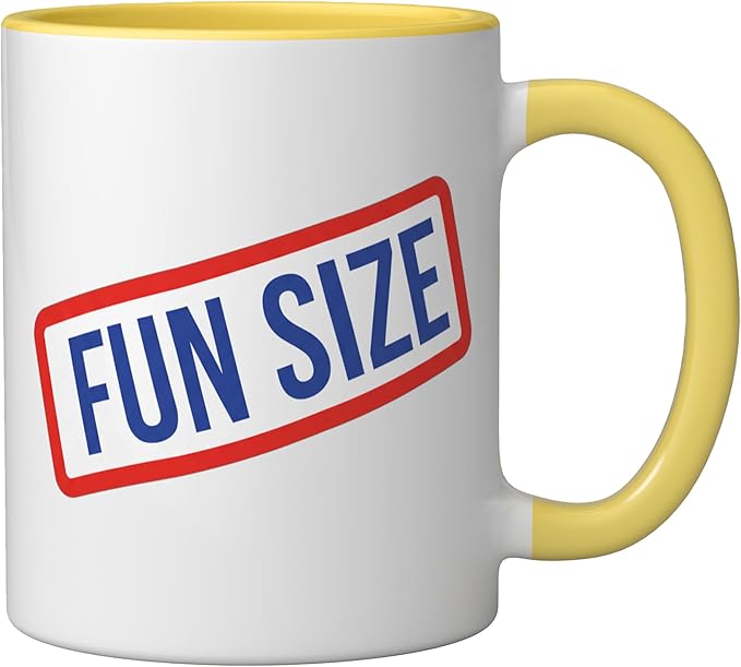 Fun Size Bold Retro Label Funny Candy Snack Humor Ceramic Mug, Yellow/White