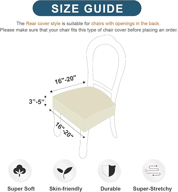 Genina Waterproof Seat Covers for Chairs,Set of 6 Dining Room Chair Seat Covers for Kitchen,Stretch Jacquard Removable Washable Dining Chair Slipcovers Protectors with Rear Covers, Beige
