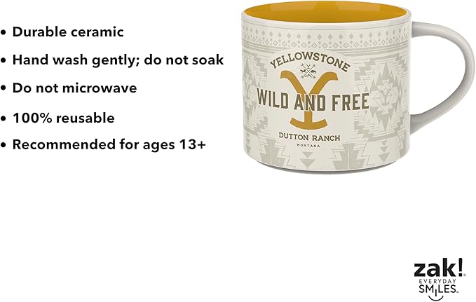 Zak Designs Yellowstone Ceramic Coffee Mug for Hot Drinks at Home, Collectible Keepsake (15 oz, Dutton Ranch)