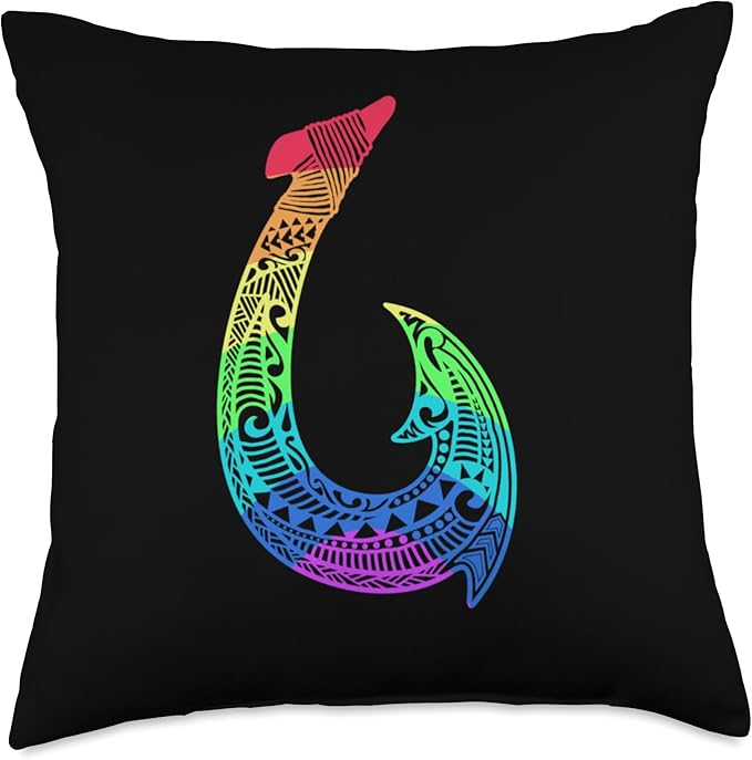 Rainbow Tribal Hawaiian Fish Hook Pacific Islander Hawaii Throw Pillow