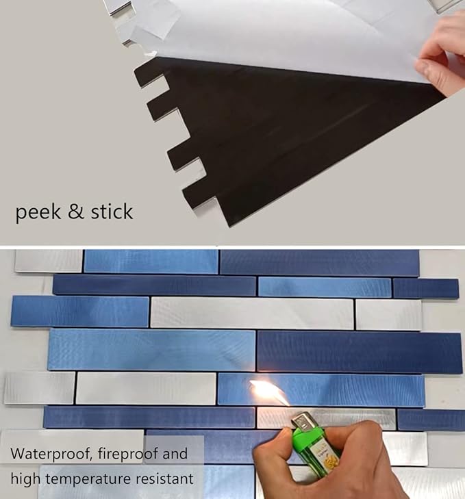 Weimeisc 10 Sheets Peel and Stick Backsplash Tile for Kitchen, Self-Adhesive Mosaic Tile, Stick on Bathroom Vanities，Fireplace Décor, Laundry Table(11.25" X 12.7") (Blue Series)