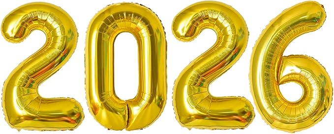 Huge Gold 2026 New Year Balloons 40 Inch 2026 Gold Mylar Foil Helium Number Balloons Christmas New Year Eve Graduation Party Decorations Supplies