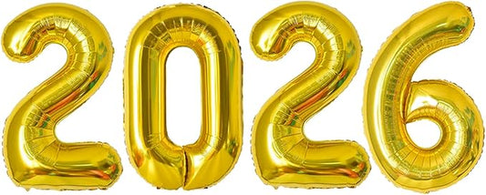 Huge Gold 2026 New Year Balloons 40 Inch 2026 Gold Mylar Foil Helium Number Balloons Christmas New Year Eve Graduation Party Decorations Supplies