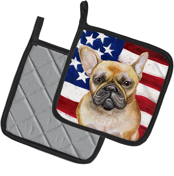 Caroline's Treasures BB9688PTHD French Bulldog Patriotic Pair of Pot Holders Kitchen Heat Resistant Pot Holders Sets Oven Hot Pads for Cooking Baking BBQ, 7 1/2 x 7 1/2